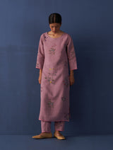 Sakura Botanical Linen Kurta - Lavender