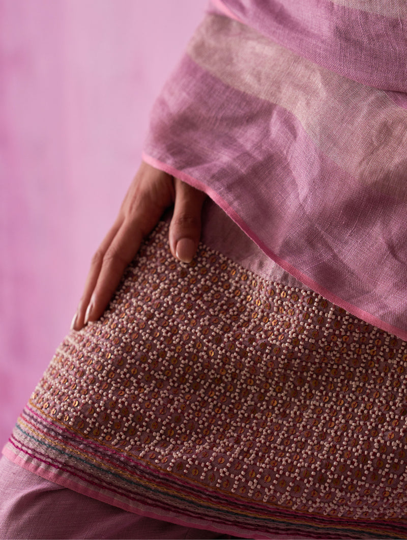 Zara Handloom Linen Dupatta - Lavender