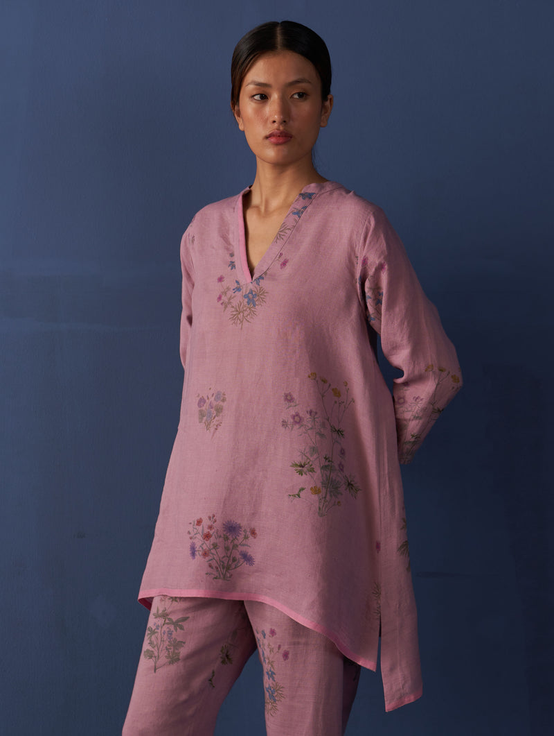 Maho Botanical Linen Kurta - Lavender