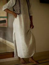 Ivory Faiza Linen Dress with Black Embroidered Jacket