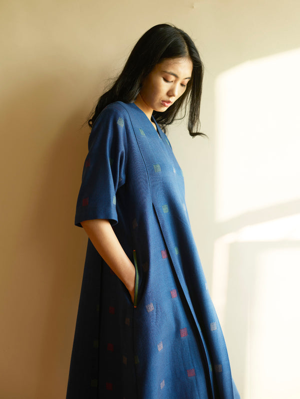 Kayan Jamdani Wool Dress - Navy