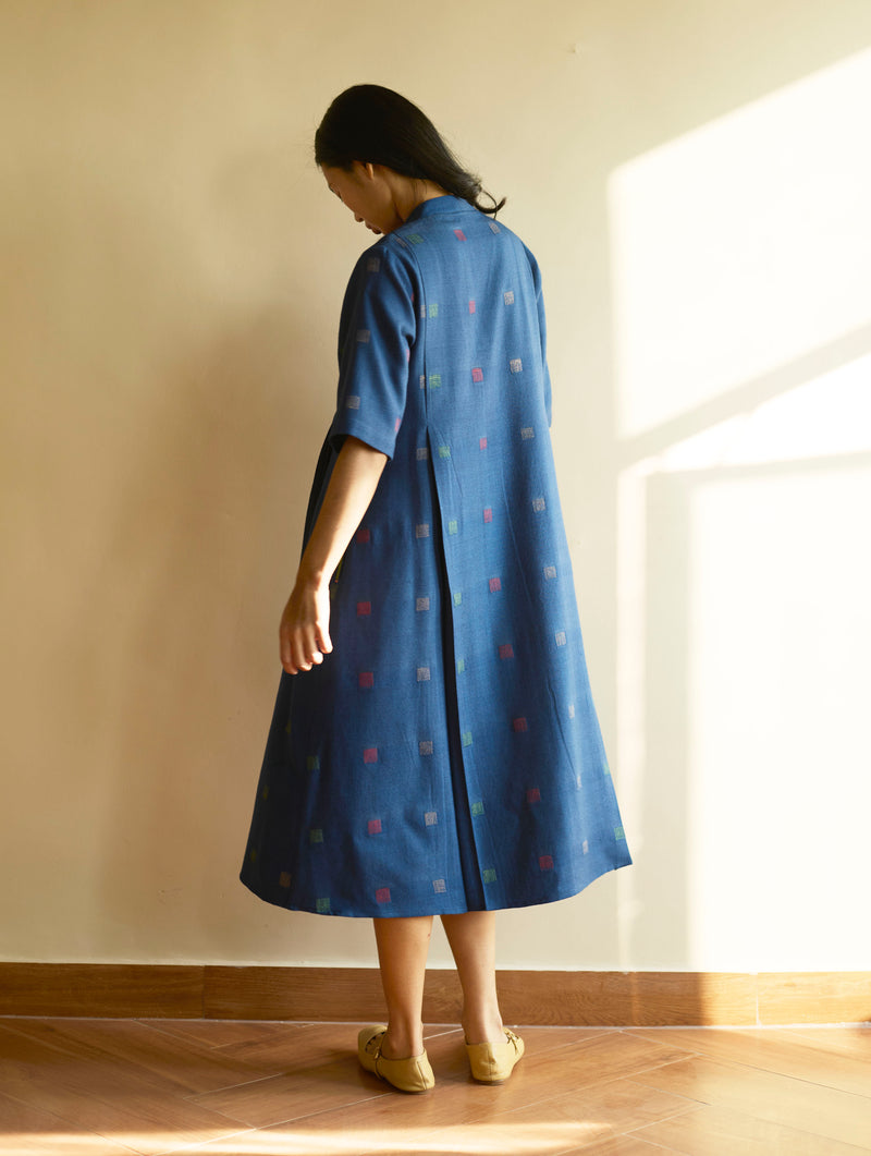 Kayan Jamdani Wool Dress - Navy