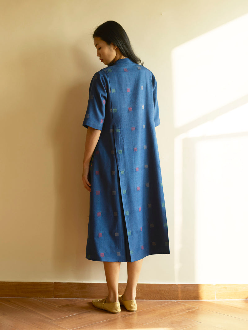 Kayan Jamdani Wool Dress - Navy