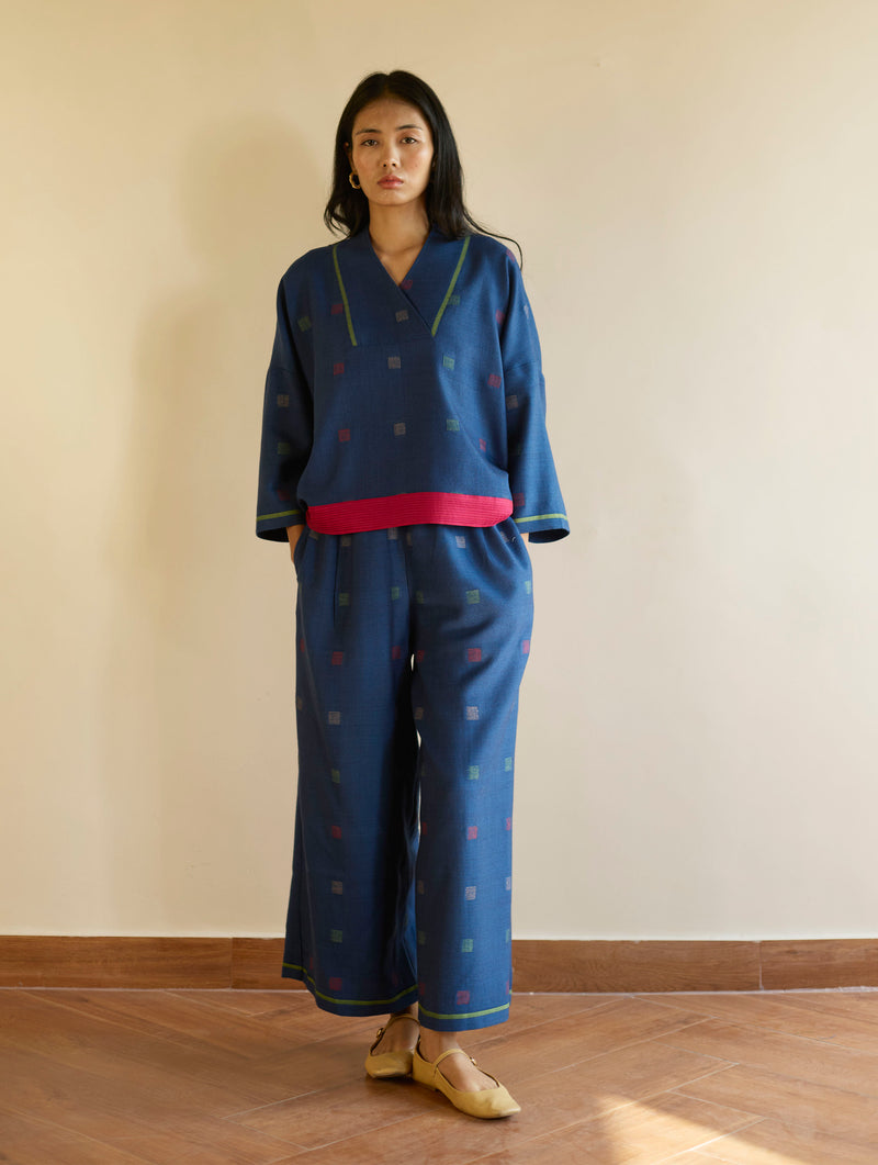 Humra Jamdani Wool Co-ord Set - Navy