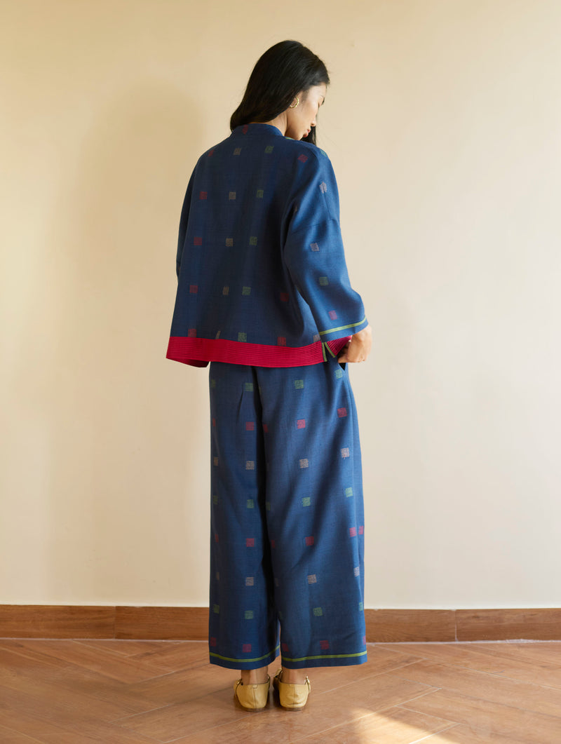 Humra Jamdani Wool Co-ord Set - Navy