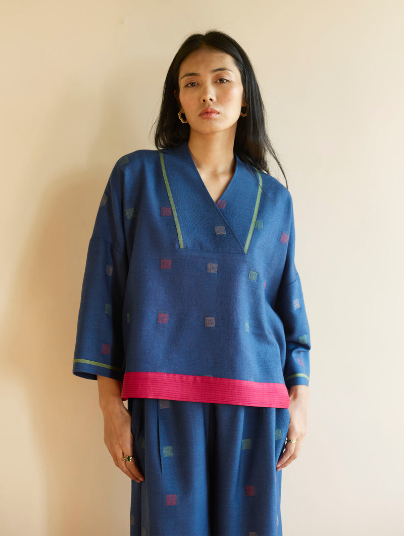 Humra Jamdani Wool Co-ord Set - Navy