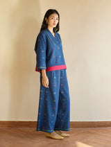 Humra Jamdani Wool Co-ord Set - Navy