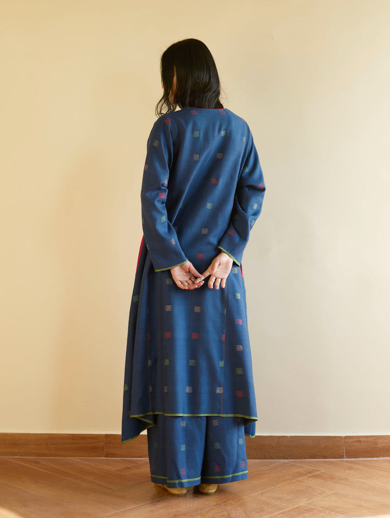 Sakina Jamdani Wool Kurta Set - Navy