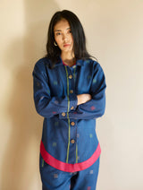 Ayat Jamdani Wool Shirt - Navy