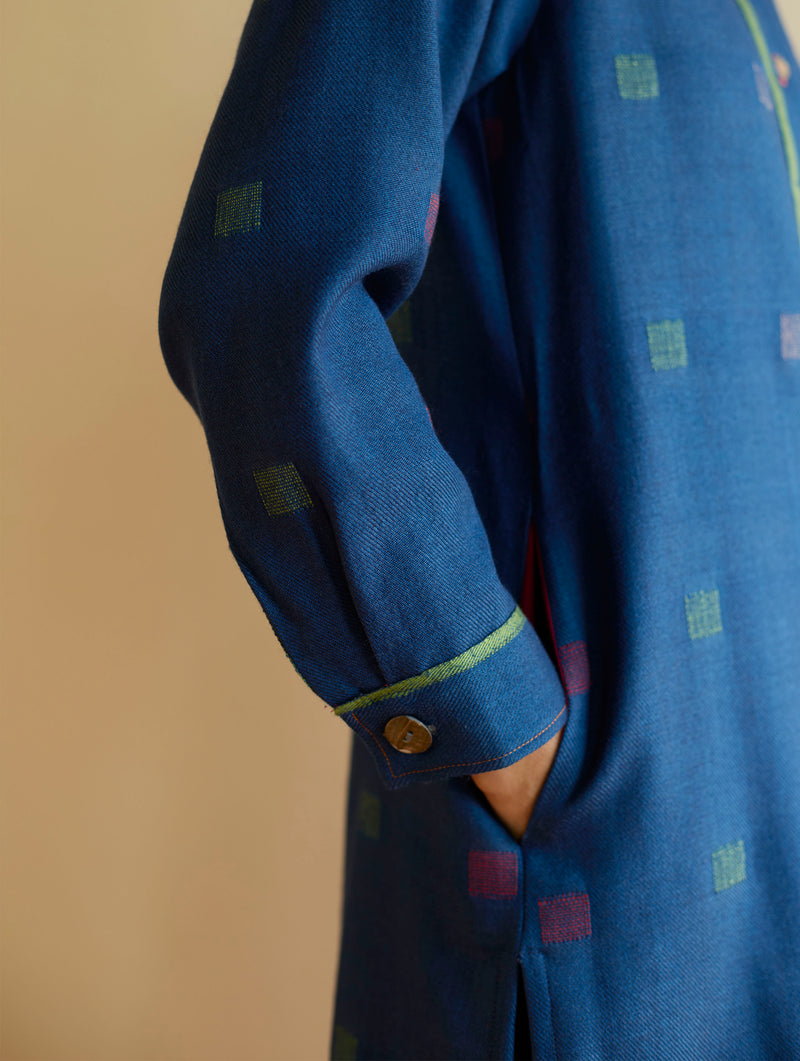 Akia Wool & Silk Kurta - Navy