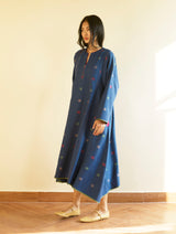 Sakina Jamdani Wool Pheran - Navy