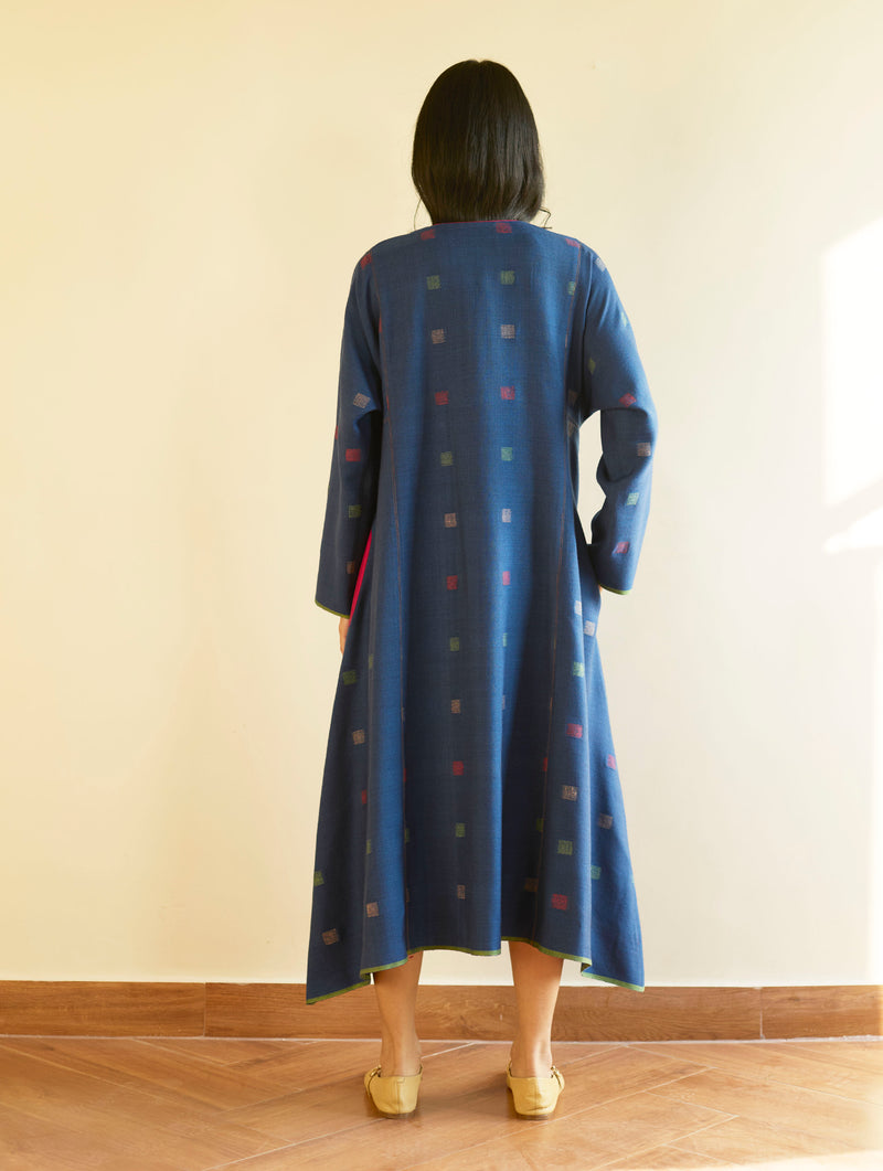 Sakina Jamdani Wool Pheran - Navy