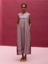 Irsa Silk Stripe Dress with Overlay - Lavender