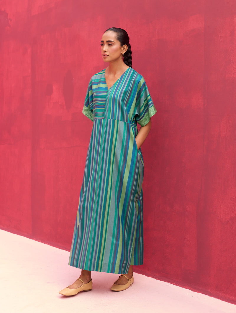 Inca Silk Kaftan Dress - Peacock