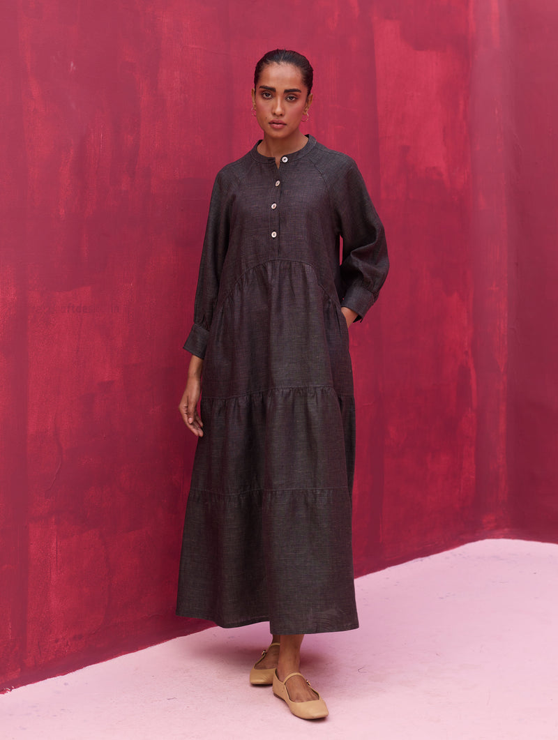 Shiri Linen Dress - Charcoal