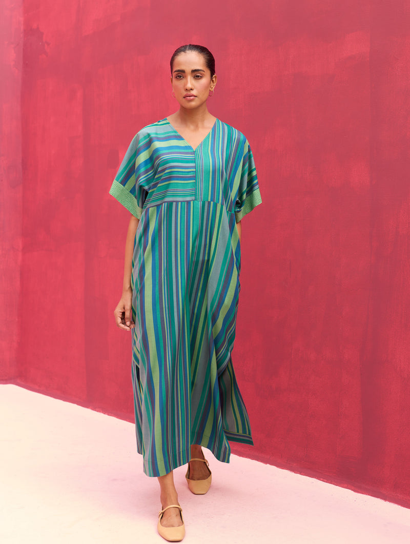 Inca Silk Kaftan Dress - Peacock