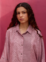 Aiza Block Printed Silk Shirt - Lavender