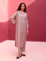 Nura Silk Stripe Kurta - Lavender