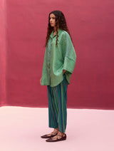 Fiza Silk Stripe Pants - Peacock