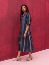 Vera Check Linen Dress - Navy