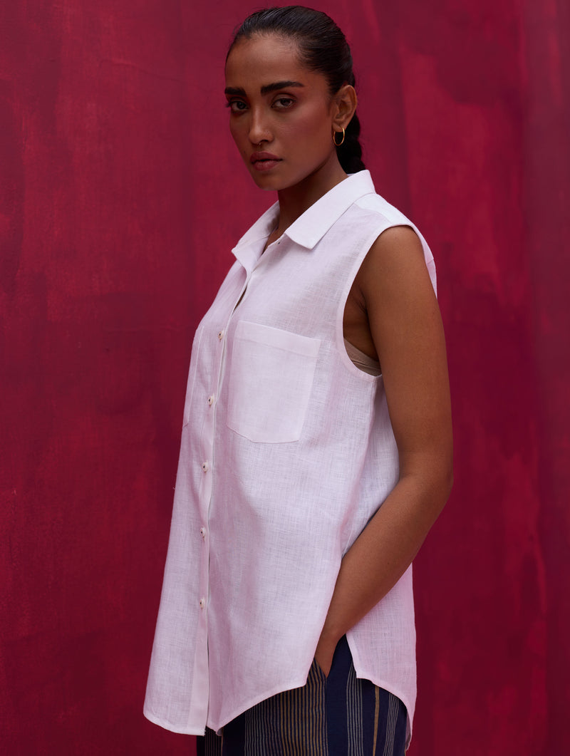 Lira Sleeveless Linen Shirt - Ivory