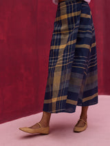 Para Check Linen Skirt - Navy