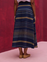 Para Check Linen Skirt - Navy