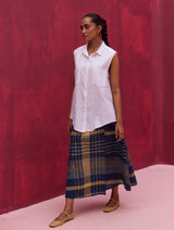 Para Check Linen Skirt - Navy