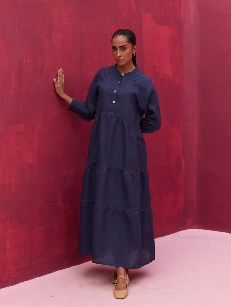 Shiri Linen Dress - Navy