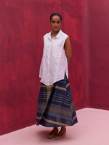 Para Check Linen Skirt - Navy