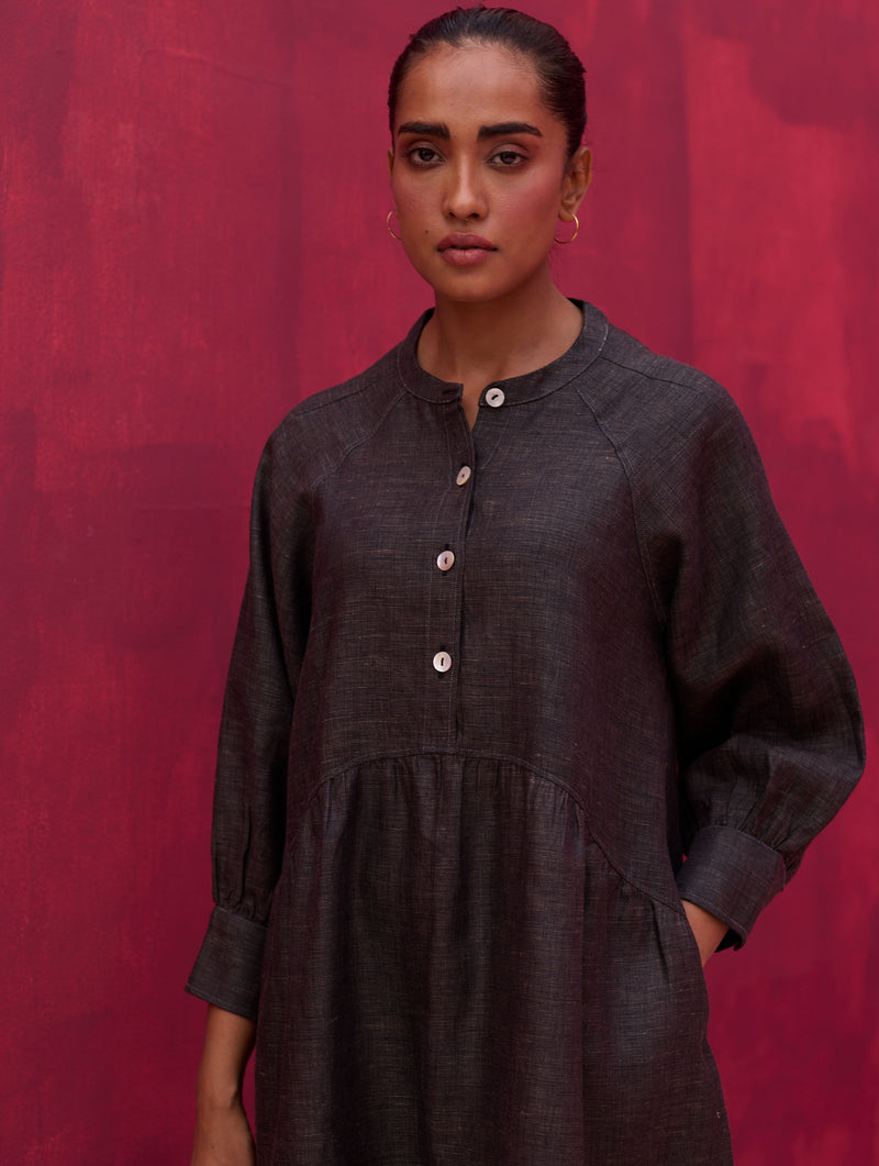 Shiri Linen Dress - Charcoal