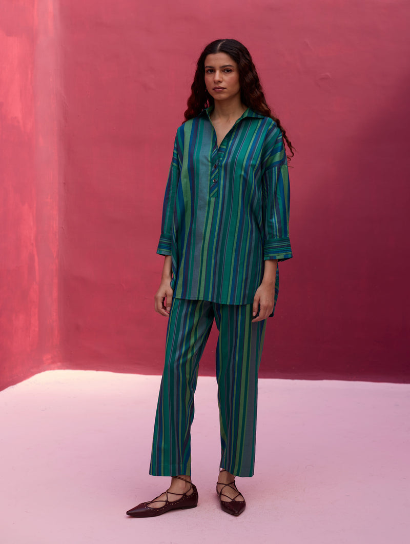 Fiza Silk Stripe Pants - Peacock