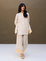 Yoshi Border Linen Top - Natural