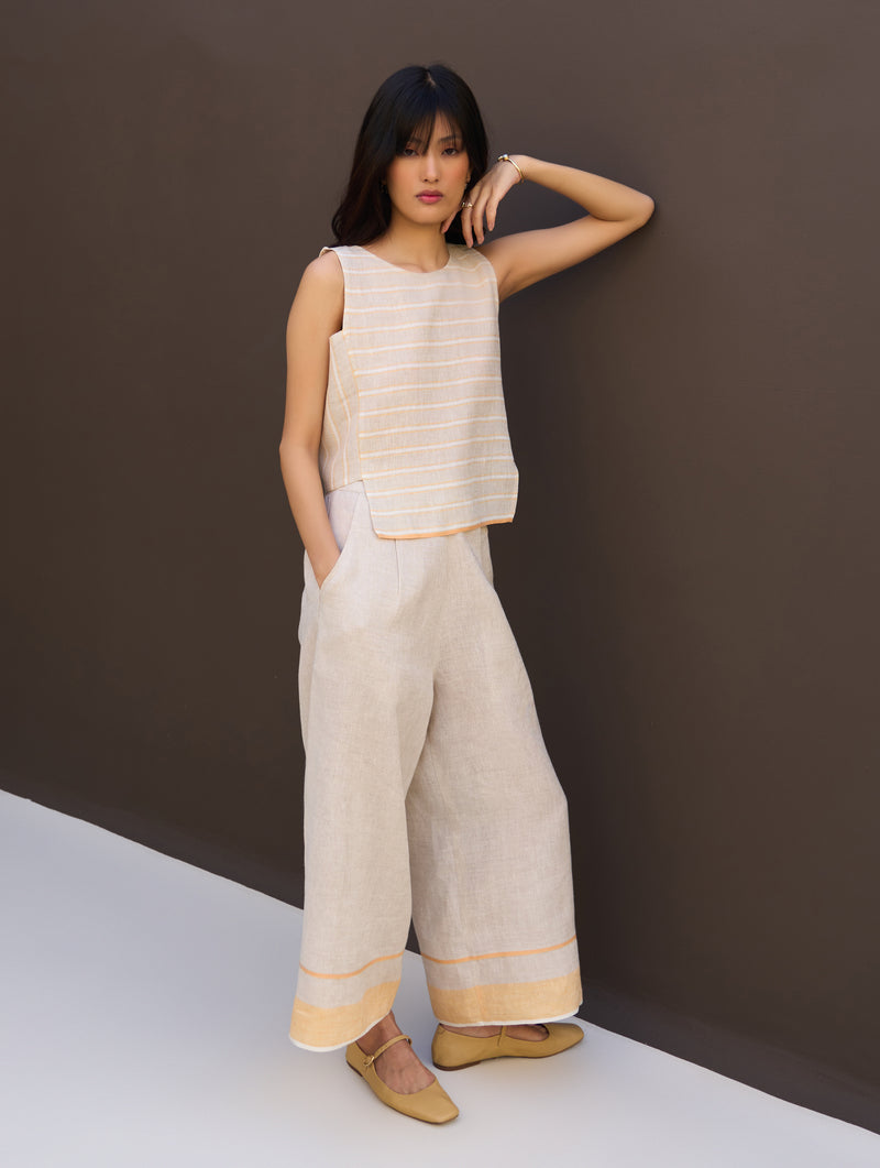 Jiho Striped Linen Crop Top - Natural