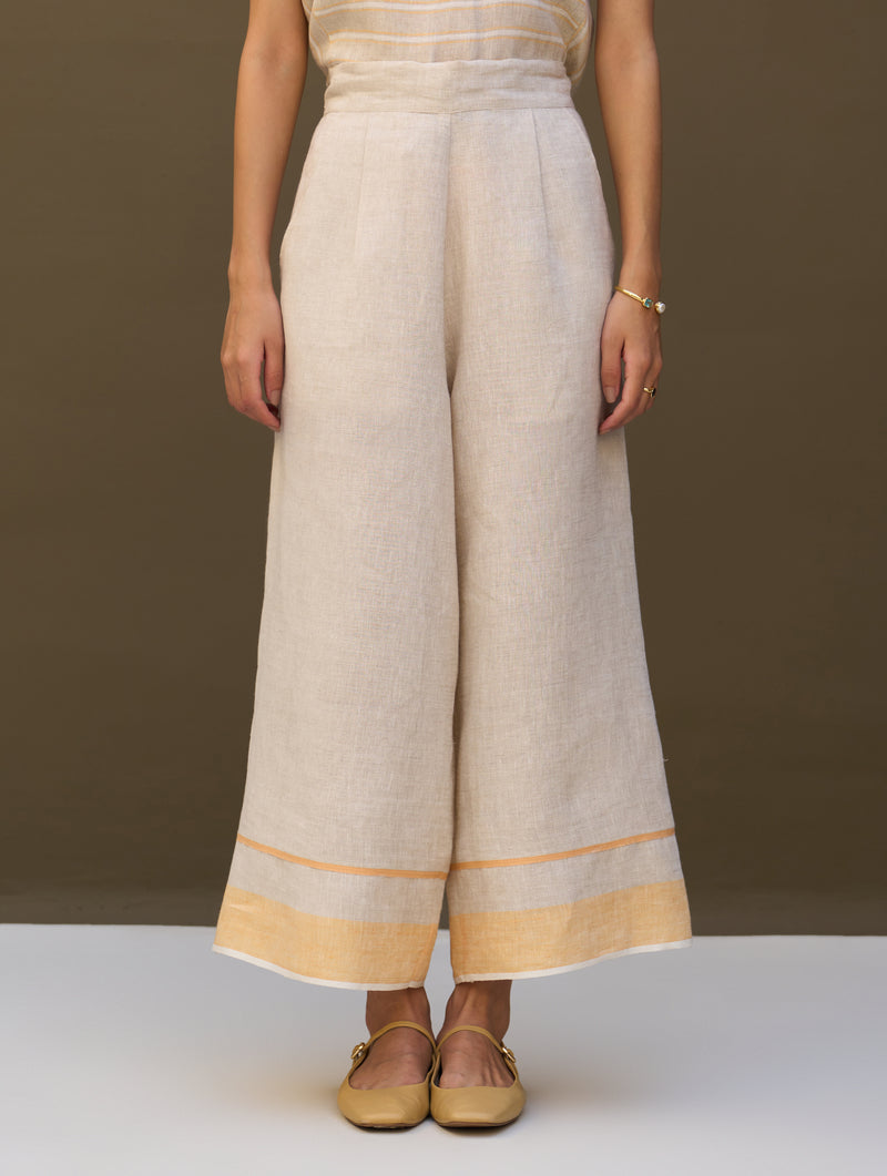 Mara Border Linen Pant - Natural