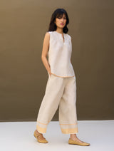 Emi Border Linen Top - Natural