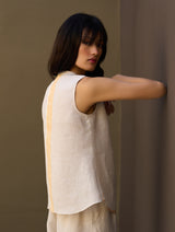 Emi Border Linen Top - Natural