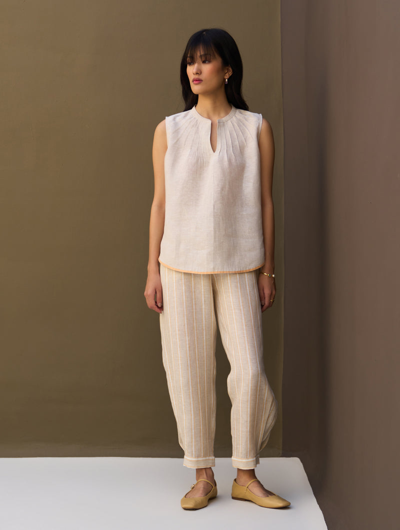 Emi Border Linen Co-ord Set - Natural