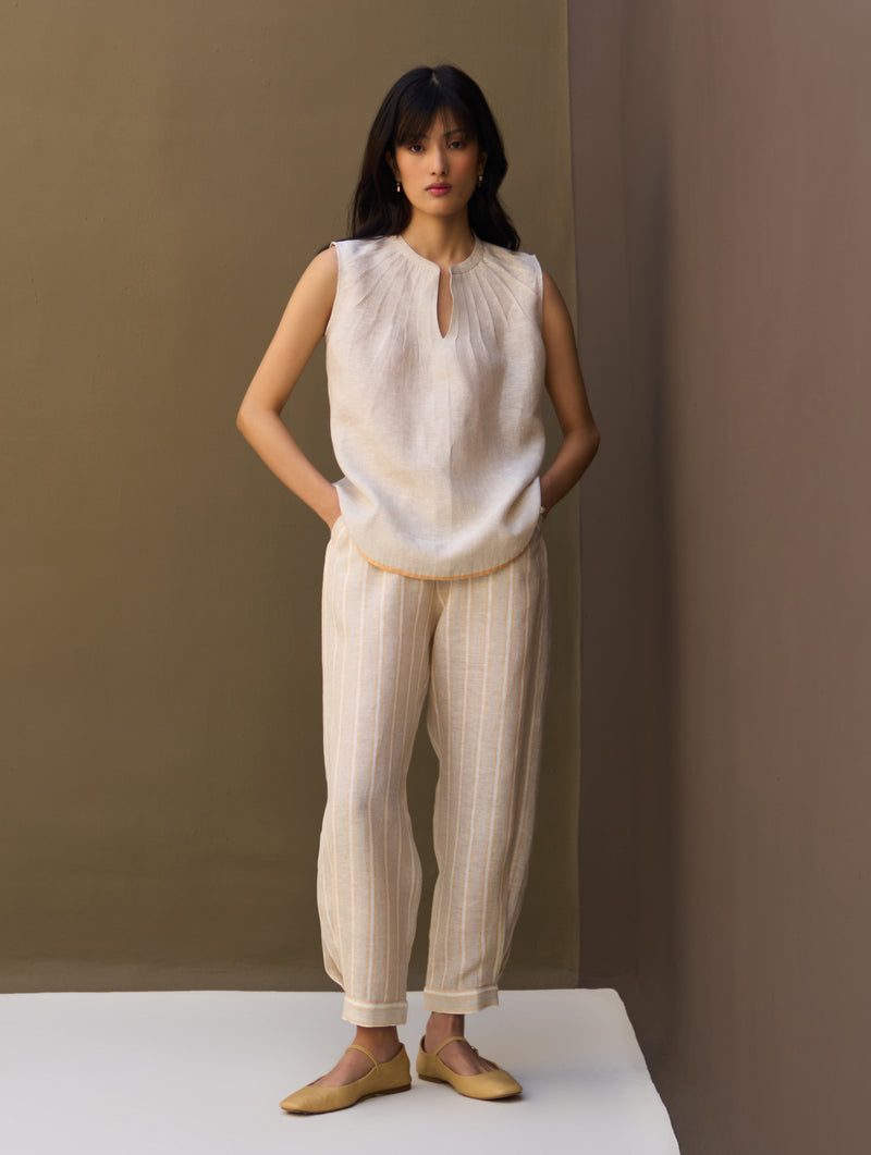 Emi Border Linen Co-ord Set - Natural