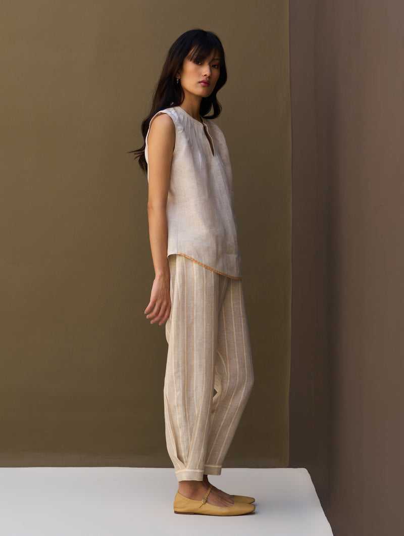 Emi Border Linen Co-ord Set - Natural