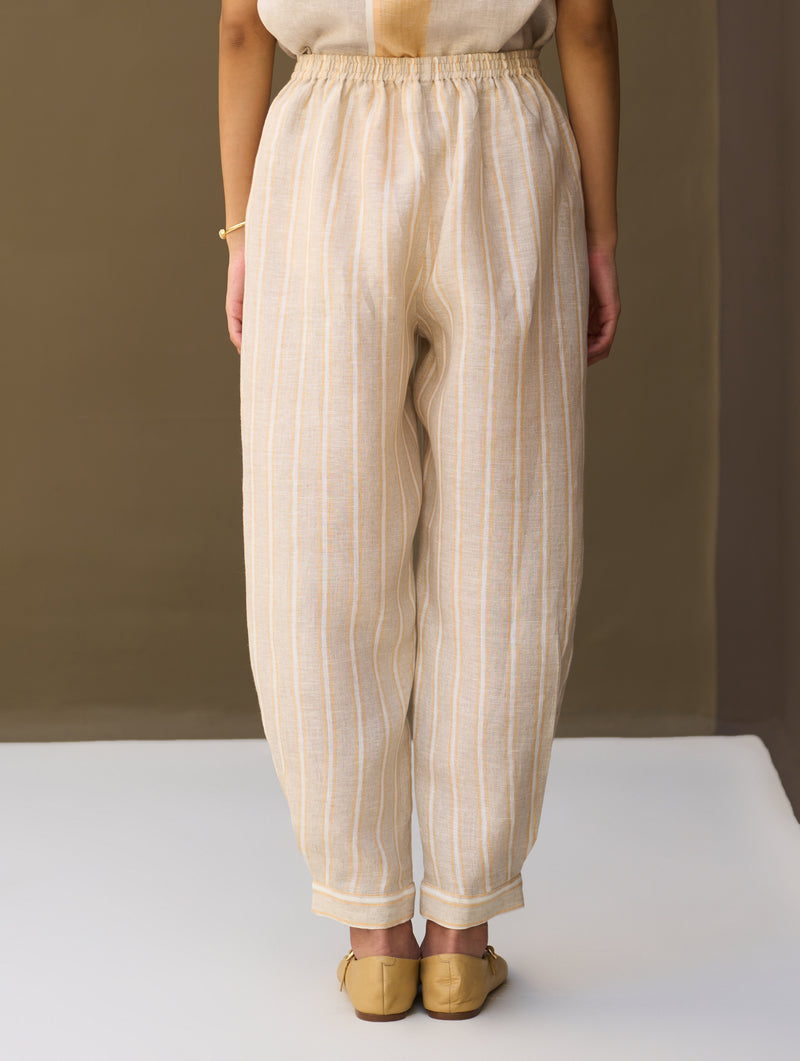 Iona Striped Linen Pant - Natural