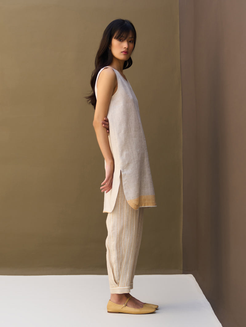 Nu Border Linen Kurta - Natural