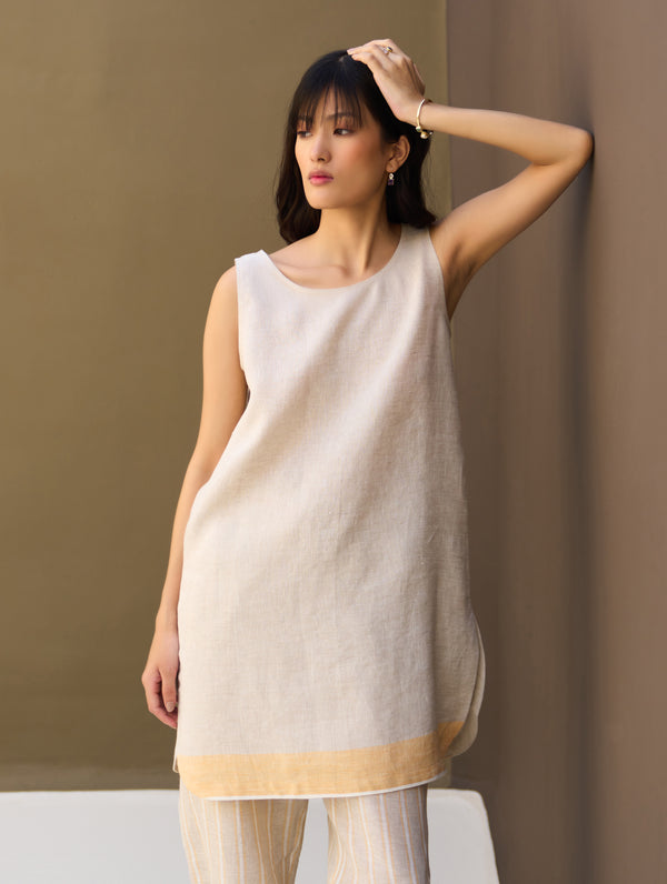 Nu Border Linen Kurta - Natural