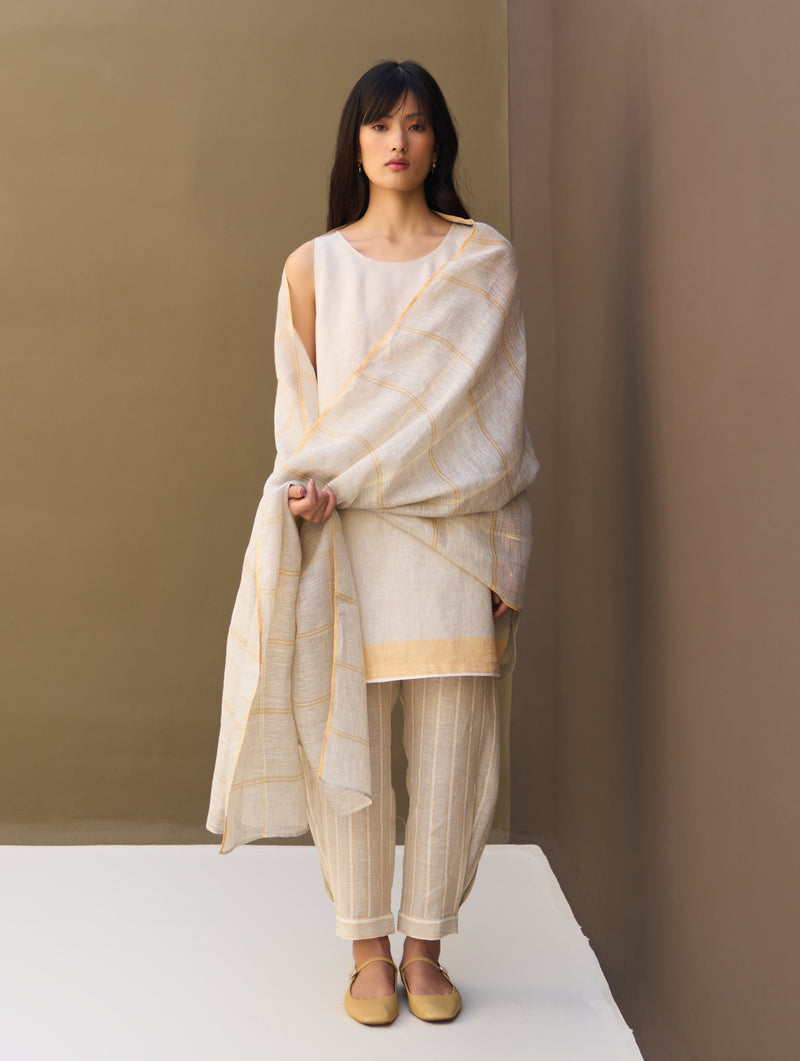 Nu Border Linen Kurta Set - Natural