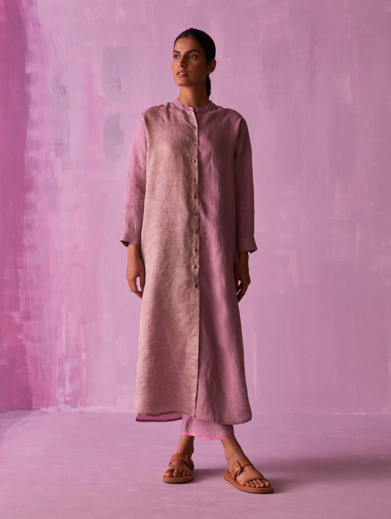 Clara Metallic Shirt Kurta - Lavender