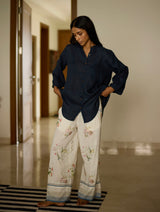 Lenora Navy Shirt with Ivory Floral Pants