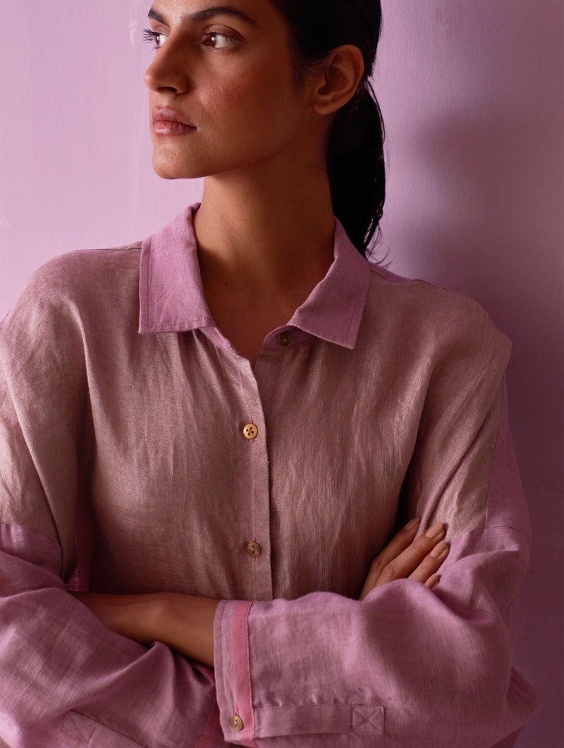 Zaha Metallic Linen Shirt - Lavender