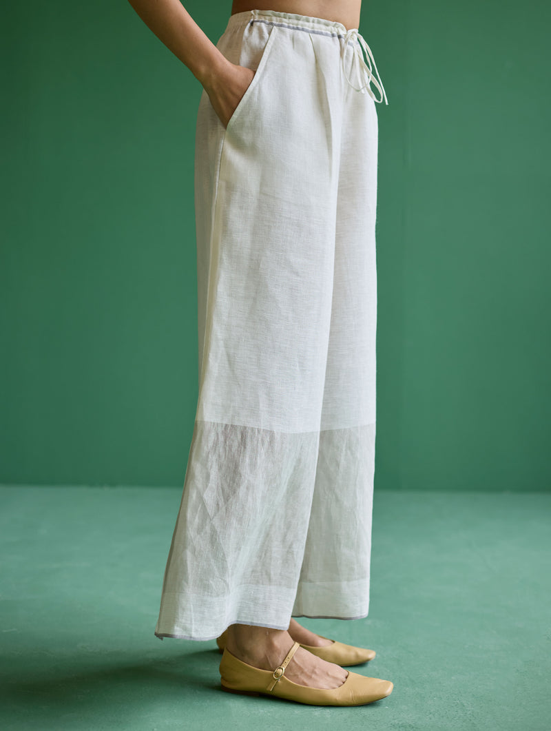 Yima Metallic Border Linen Pant - Ivory