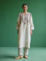 Rida Hand-Embroidered Kurta Set - Ivory