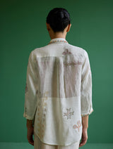 Tansa Hand-Embroidered Metallic Linen Shirt - Ivory